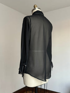 vintage 1970s sheer black dagger collar shirt {m}