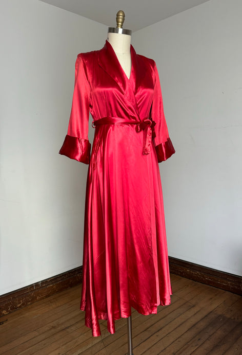 vintage 1940s liquid satin dressing gown robe {m}