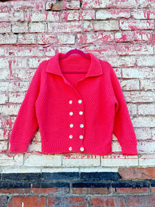 vintage 1950s pink knit cardigan {L+}