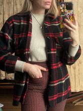 Load image into Gallery viewer, vintage 1950s 60s red plaid wool shirt jacket