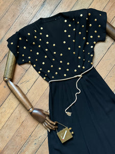 vintage 1940s studded rayon dress {xs}