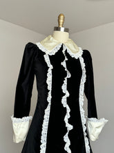 Load image into Gallery viewer, vintage 1960s tuxedo velvet dress {xs}