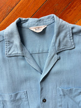 Load image into Gallery viewer, vintage 1950s blue rayon long sleeve shirt - loop collar