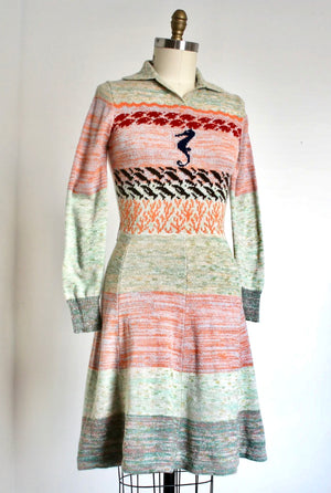 vintage 1970s Seahorse knit dress {xs-m}