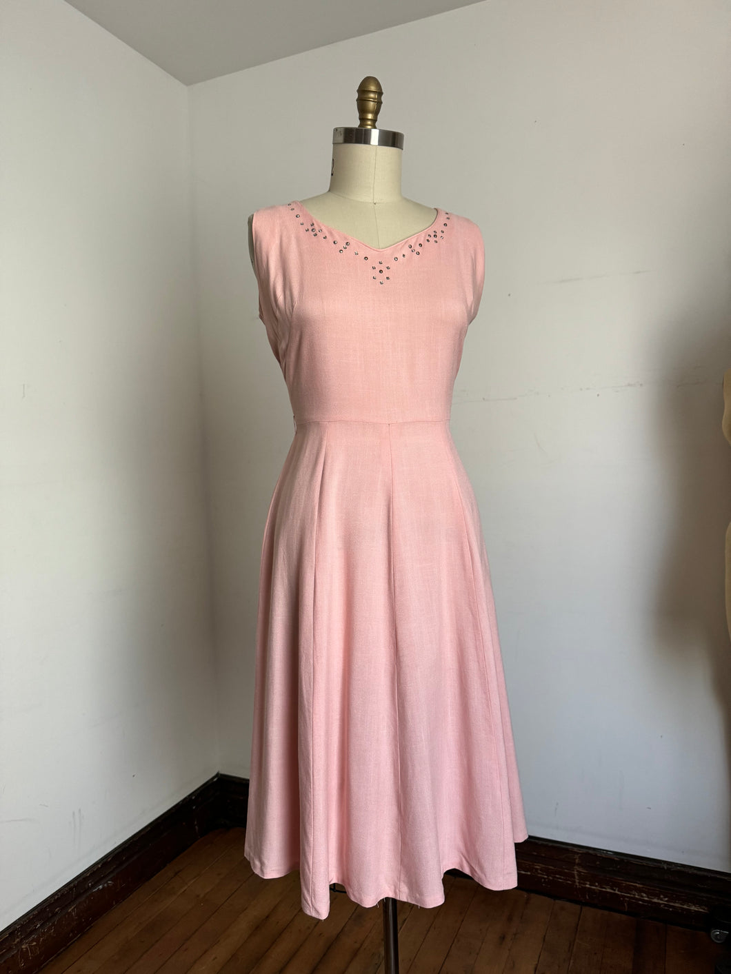 vintage 1950s pink linen dress {m}