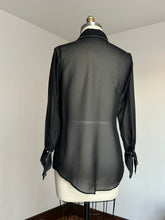 Load image into Gallery viewer, vintage 1970s sheer black dagger collar shirt {m}