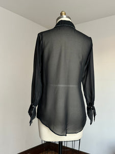 vintage 1970s sheer black dagger collar shirt {m}