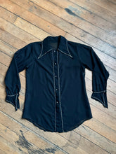 Load image into Gallery viewer, vintage 1970s sheer black dagger collar shirt {m}