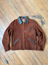 Load image into Gallery viewer, vintage 1940s suede horsehide belted back side synch jacket