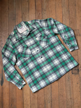 Load image into Gallery viewer, vintage 1950s green plaid long sleeve shirt