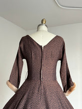 Load image into Gallery viewer, vintage 1950s party dress w/ faux fur cuffs {s}