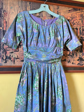 Load image into Gallery viewer, RARE vintage 1950s Marc Chagall novelty Evening Enchantment cotton dress {xs}