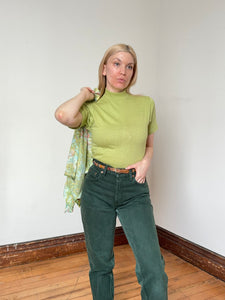 NOS vintage 1960s green mock neck t-shirt