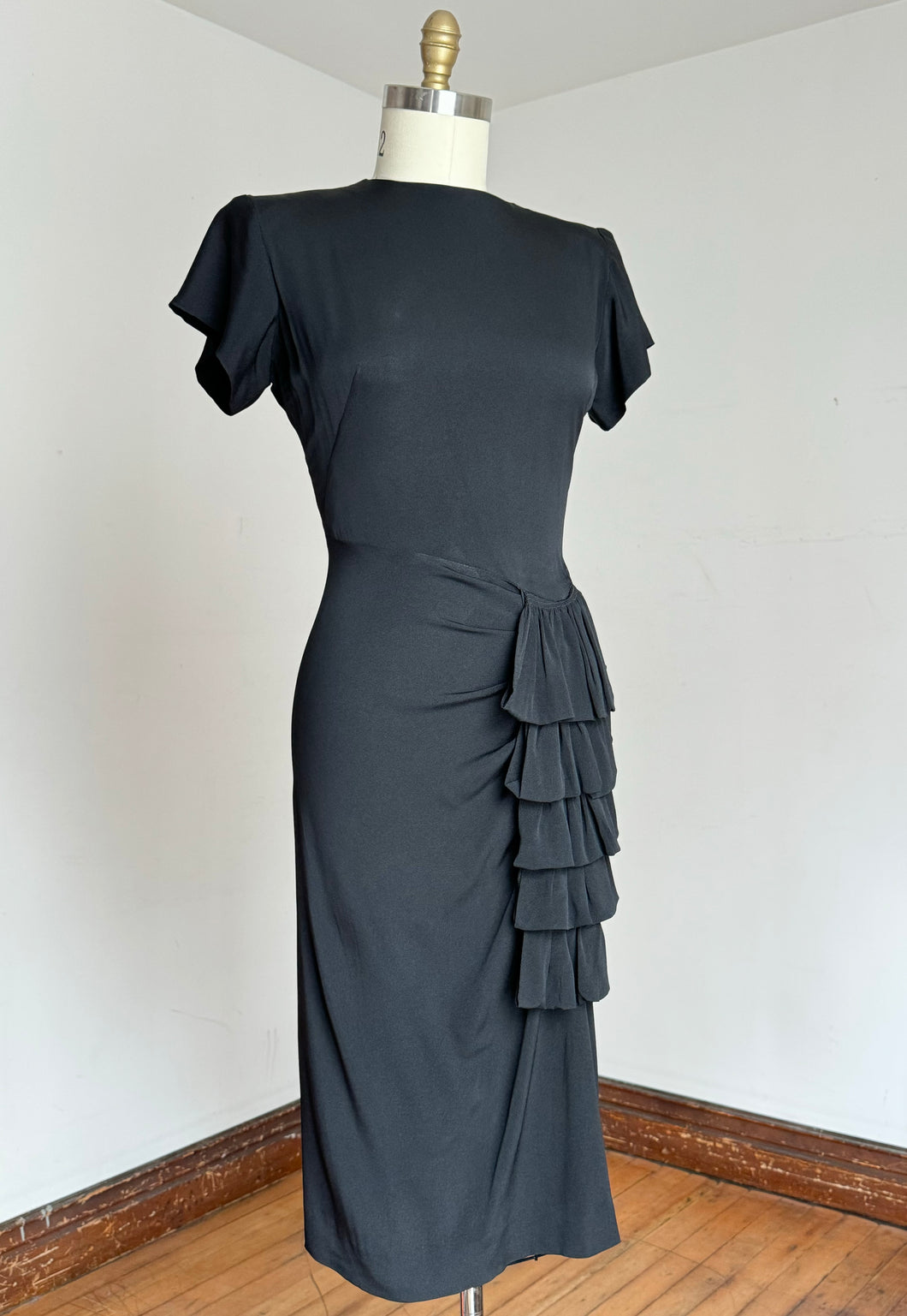 vintage 1940s black rayon dress {m}