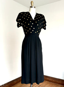 vintage 1940s studded rayon dress {xs}