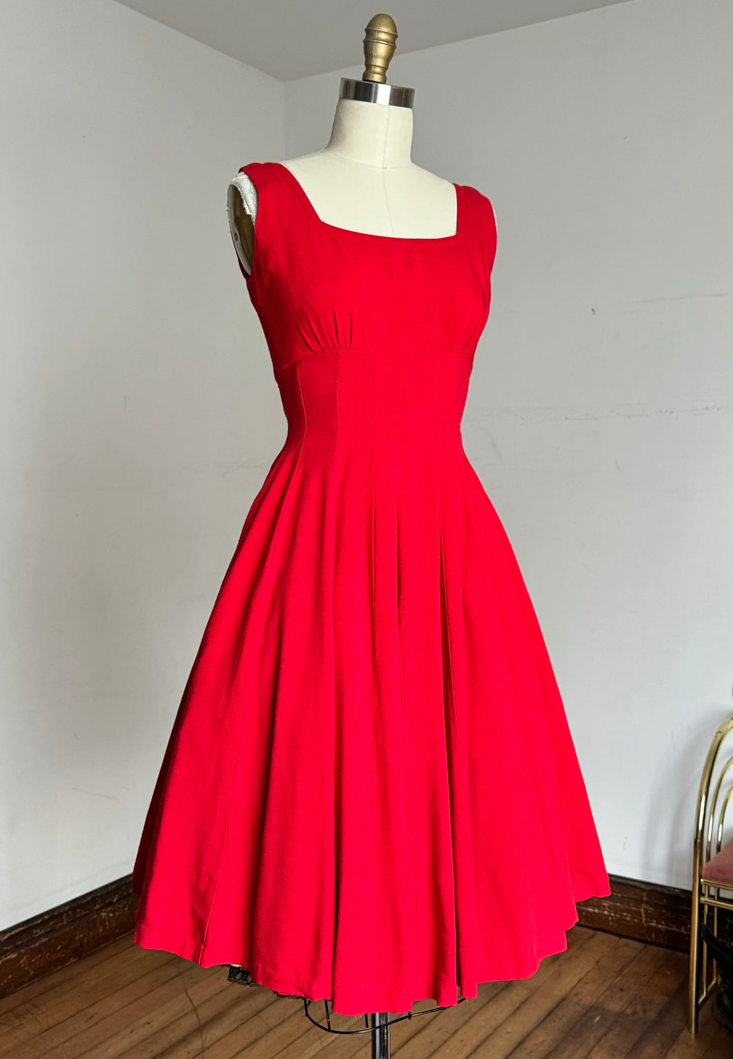 vintage 1950s red Jonathan Logan pinafore dress {xs}