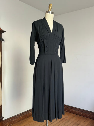 vintage 1940s black rayon dress {s}