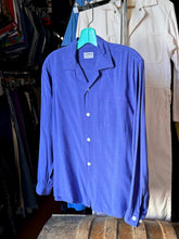 Load image into Gallery viewer, vintage 1950s blue long sleeve rayon shirt