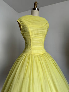 vintage 1960s yellow chiffon party dress {s}