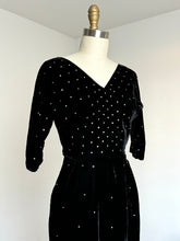 Load image into Gallery viewer, vintage 1950s rhinestone velvet wiggle dress {xxs}