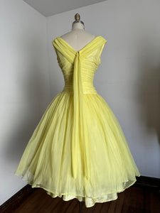 vintage 1960s yellow chiffon party dress {s}