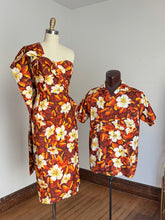 Load image into Gallery viewer, vintage 1950s Alfred Shaheen sarong dress &amp; men’s shirt set