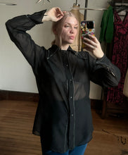 Load image into Gallery viewer, vintage 1970s sheer black dagger collar shirt {m}