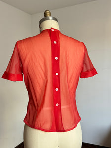 vintage 1950s sheer red blouse {L}