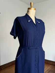 vintage 1940s navy rayon dress {XL/1X}