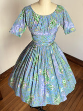 Load image into Gallery viewer, RARE vintage 1950s Marc Chagall novelty Evening Enchantment cotton dress {xs}