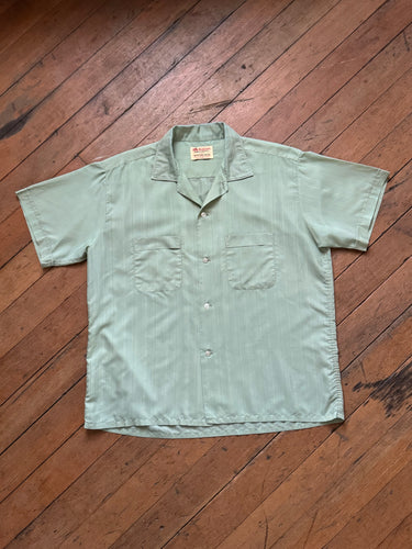 vintage 1960s green semi-sheer short sleeve button up shirt