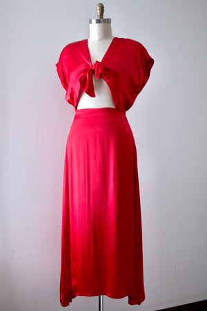 vintage 1940s red liquid satin dress