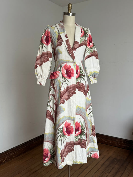 vintage 1940s barkcloth dressing gown robe {m}