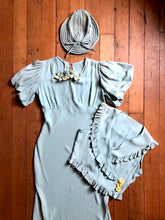 Load image into Gallery viewer, vintage 1930s pale blue bias cut dress set with hat