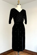 Load image into Gallery viewer, vintage 1950s rhinestone velvet wiggle dress {xxs}