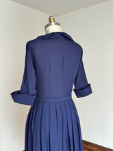 Load image into Gallery viewer, vintage 1940s 50s navy rayon low cut dress {m}