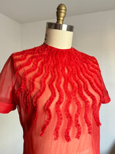 Load image into Gallery viewer, vintage 1950s sheer red blouse {L}