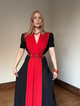 Load image into Gallery viewer, vintage 1940s black and red rayon gown {s}