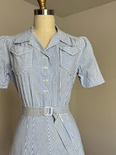 Load image into Gallery viewer, vintage 1930s 40s striped cotton dress {s/m}