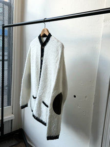 vintage 1960s white fuzzy shag cardigan