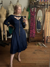 Load image into Gallery viewer, vintage 1950s navy evening dress {s}