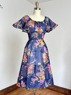 vintage 1970s flutter sleeve floral dress {xs}