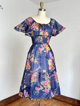 Load image into Gallery viewer, vintage 1970s flutter sleeve floral dress {xs}
