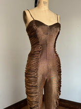 Load image into Gallery viewer, vintage 1980s Frederick’s of Hollywood gold jumpsuit {s}