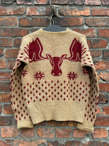 vintage 1940s novelty Moose head ski sweater