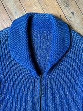 Load image into Gallery viewer, vintage 1950s blue knit zip up sweater