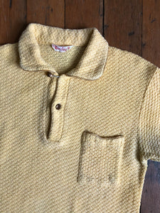 vintage 1950s yellow knit pullover polo shirt