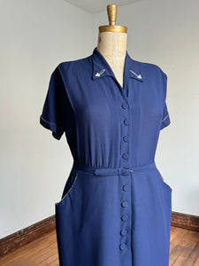 vintage 1940s navy rayon dress {XL/1X}