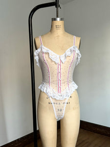 vintage 1980s little hearts bodysuit teddy lingerie {xs/s}