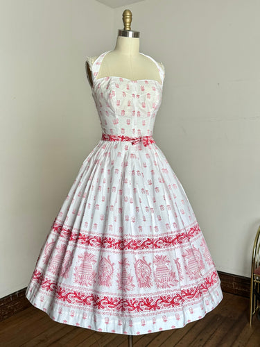 vintage 1950s pineapple print cotton sun dress {xs-m}